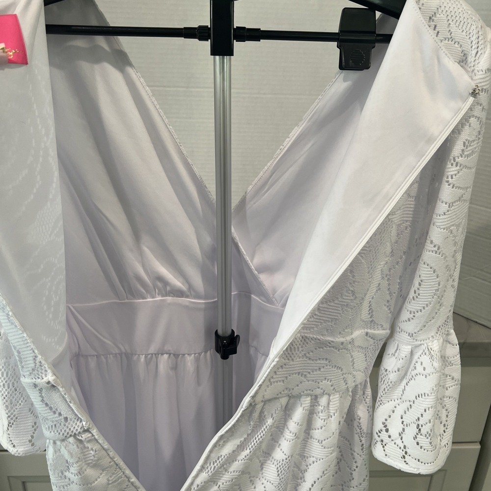 Lilly Pulitzer Cecilia White Floral Lace Graduation Dress Sz 10 VNeck 3/4 Sleeve - Picture 6 of 8